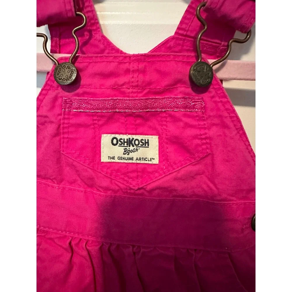 OshKosh Bgosh Pink Jean Overall Romper Jumper Dress 3M Fuchsia Vestbak